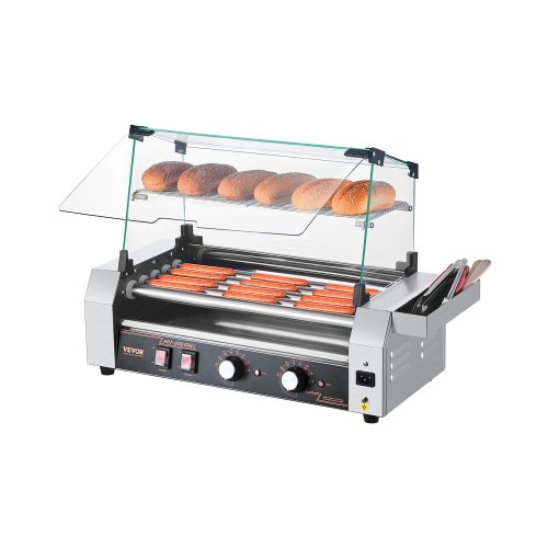 

Electric 12 Hot Dog 5 Roller Commercial Grill Cooker Machine Cover 750W