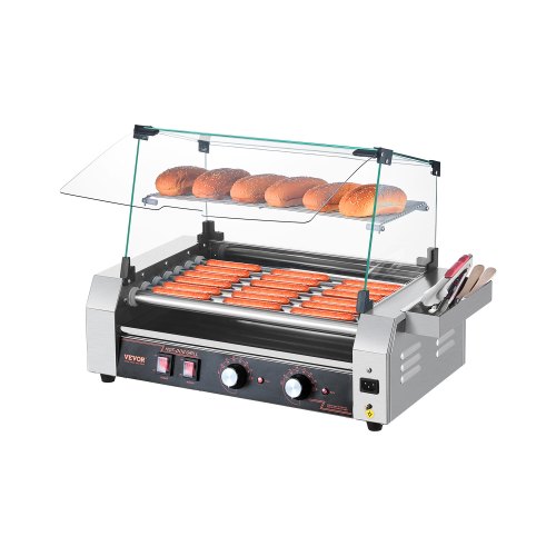 

Electric 18 Hot Dog 7 Roller Commercial Grill Cooker Machine Cover 1050W