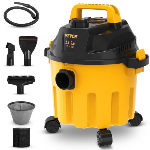 VEVOR Wet Dry Vac, 2.6 Gallon, 2.5 Peak HP, 3 In 1 Shop Vacuum With Blowing Function, Portable With Attachments To Clean Floor, Upholstery, Gap, Car,