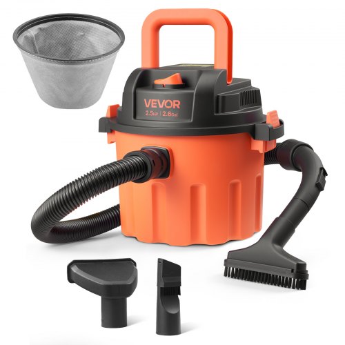 

VEVOR Shop Vac, 2.6 Gallon Dry Shop Vacuum, 2.5 Peak HP Portable with 800W Input Power, Various Nozzles, 1.25in Diameter x 4ft Hose, 9.2ft Cord for Home, Garage, Jobsite, Workshop, Black Orange