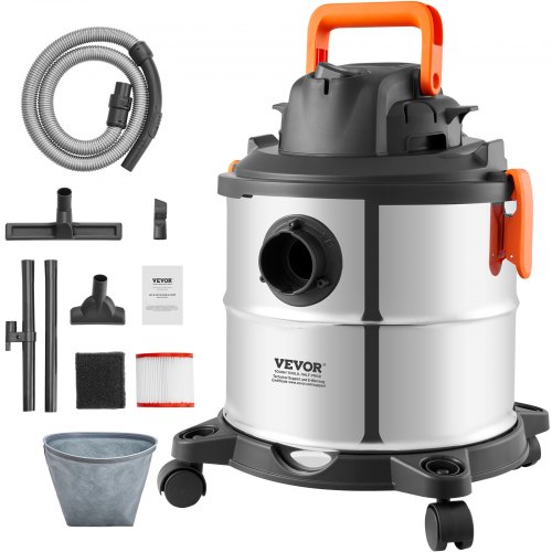 

VEVOR Stainless Steel Wet Dry Shop Vacuum, 5.5 Gallon 6 Peak HP Wet/Dry Vac, Powerful Suction with Blower Function with Attachments 2-in-1 Crevice Nozzle, Small Shop Vac Perfect for Carpet Debris, Pet