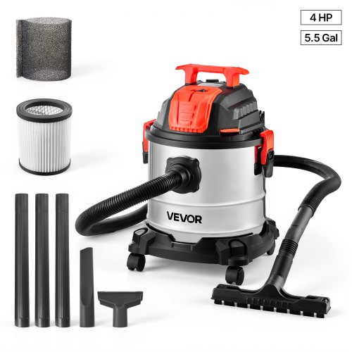 

VEVOR Shop Vac, 5.8 Gallon Wet Dry Shop Vacuum, 4 Peak HP with One-Button Self-Cleaning, Dual-Filter, 900W Input Power, 1.25in x 7ft Hose, 9.8ft Cord, Metal Tank for Jobsite, Workshop, Garage, Home