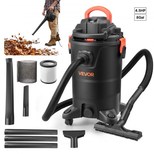 

VEVOR 3-in-1 Shop Vac, 8 Gallon Wet Dry Shop Vacuum, 4.5 Peak HP Portable Vacuum Cleaner with Blower, Dual-Filter, 1350W Input Power, 1.25in x 7ft Hose, 9.8ft Cord for Jobsite, Workshop, Garage, Home