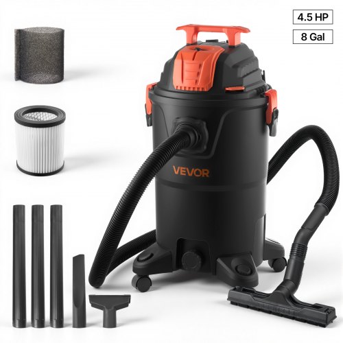 

VEVOR Shop Vac, 8 Gallon Wet Dry Shop Vacuum, 4.5 Peak HP Portable with One-Button Self-Cleaning, Dual-Filter, 900W Input Power, 1.25in x 7ft Hose, 9.8ft Cord for Jobsite, Workshop, Garage, Home