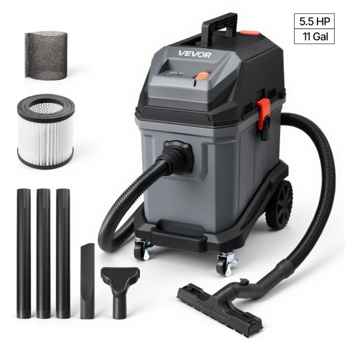 

VEVOR Commercial Shop Vac, 11 Gallon Wet Dry Shop Vacuum, 5.5 Peak HP Portable with One-Button Self-Cleaning, 1350W Input, 1.25in x 7ft Hose, 20ft Cord, Industrial-Grade for Jobsite, Workshop