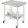 Vevor Commercial Kitchen Work Bench Food Stainless Steel Table W/ 4 Wheels