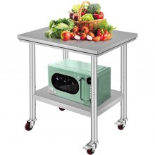 Rolling Stainless Steel Top Kitchen Work Table Cart + Casters Shelving 30"x24"