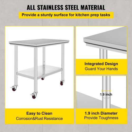 36" x 24" NSF Stainless Steel Commercial Kitchen Prep & Work Table on 4 Casters 
