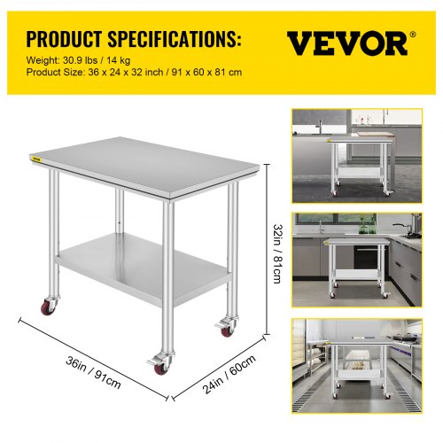 Stainless Steel Work Table Commercial Kitchen Catering Food Prep Workbench UK 