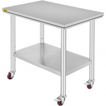VEVOR Stainless Steel Work Table 36x24 Inch with 4 Wheels Commercial Food Prep Worktable with Casters Heavy Duty Work Table for Commercial Kitchen Restaurant - VEVOR