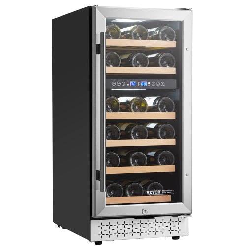 

Wine Cooler 28 Bottle Dual Zone Mini Wine Fridge with Glass Door Temp Control