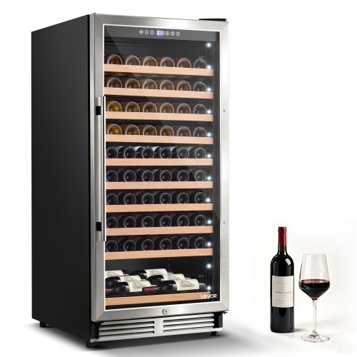 VEVOR 24 inch Wine Fridge 110-Bottle Wine Cooler Refrigerator for Home Bar, Under Counter Built-in or Freestanding Compressor Wine Cellar, with Lock,