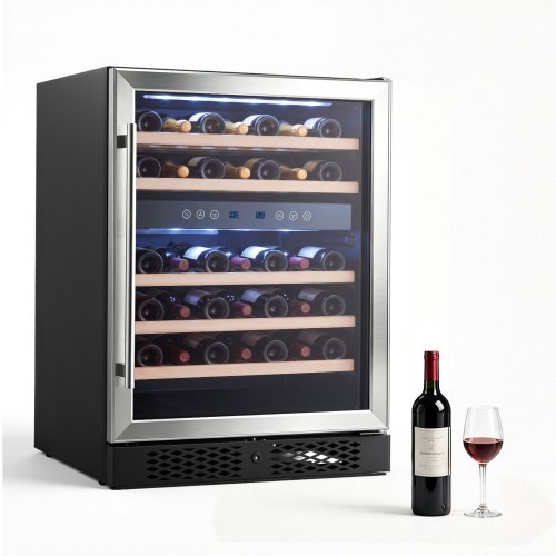 VEVOR 24 inch Wine Fridge 46-Bottle Wine Cooler Refrigerator for Home Bar, Dual Zone, Built-in or Freestanding Compressor Wine Cellar, with Lock, 40℉-