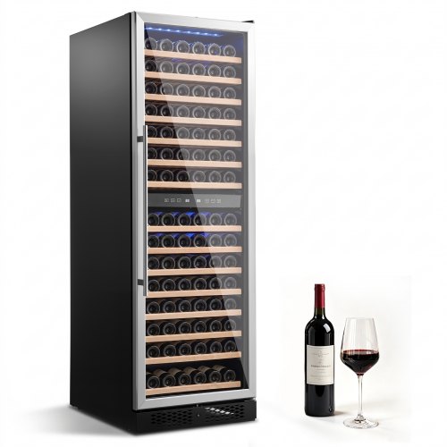 VEVOR 24 inch Wine Fridge 160-Bottle Wine Cooler Refrigerator for Home Bar, Dual Zone, Built-in or Freestanding Compressor Wine Cellar, with Lock, 40℉