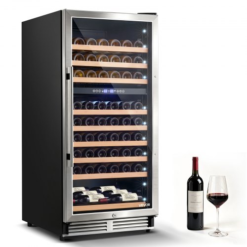 VEVOR 24 inch Wine Fridge 90-Bottle Wine Cooler Refrigerator for Home Bar, Dual Zone, Built-in or Freestanding Compressor Wine Cellar, with Lock, 40℉-