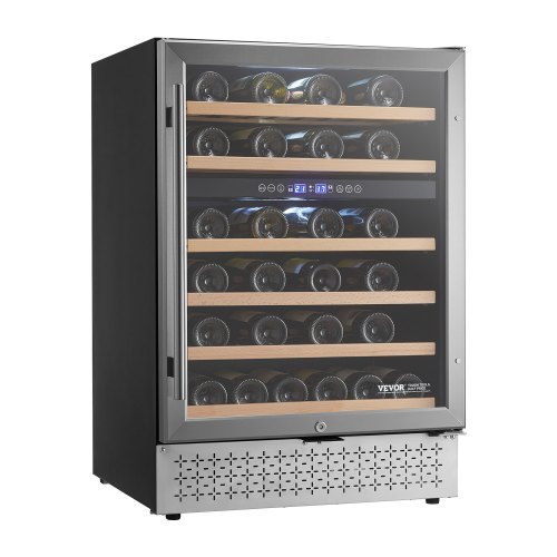 

Wine Cooler 46 Bottle Dual Zone Wine Refrigerator with Glass Door Temp Control