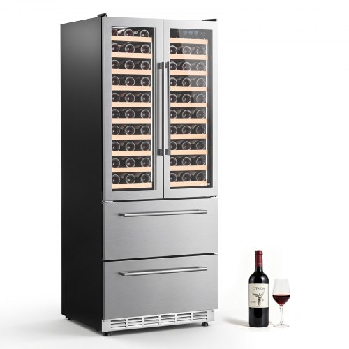 VEVOR 30in Wine Fridge Beer Cooler Refrigerator 120 Bottle 234 Can Capacity, Home Bar, Four-Door & Triple-Zone Compressor Refrigerators, Built-in or F