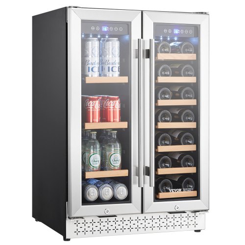 

Wine and Beverage Refrigerator 24 in Dual Zone Wine Cooler with Glass Doors