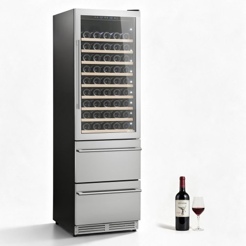 VEVOR 24in Wine Fridge Beer Cooler Refrigerator 108 Bottle 150 Can Capacity, Home Bar, Triple-Door & Dual Zone Compressor Refrigerators, Built-in or F