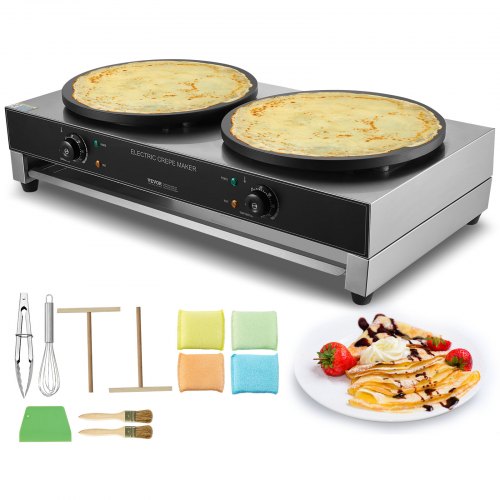 VEVOR Electric Crepe Maker, 16-Inch Double Head Commercial Crepe Machine, 3400W Flat Plate Crepe Griddle, Nonstick Stainless Steel Pancake Making, Desktop Circular Cereals Pancake Stove, Temp Control SYJBJZYBP2ZF9O1N5V1