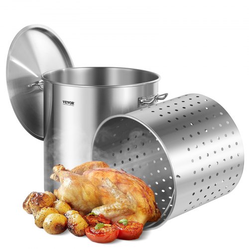 

VEVOR 84QT Stainless Steel Stockpot Cooking Kitchen Sauce Pot with Basket Lid