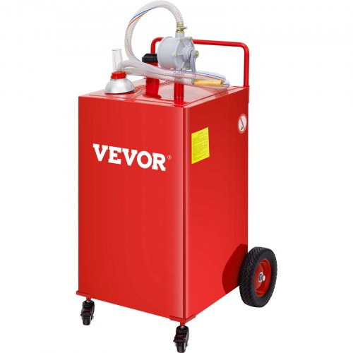 VEVOR 30 Gallon Fuel Caddy, Gas Storage Tank & 4 Wheels, with Manuel Transfer Pump, Gasoline Diesel Fuel Container for Cars, Lawn Mowers, ATVs, Boats, More, Red