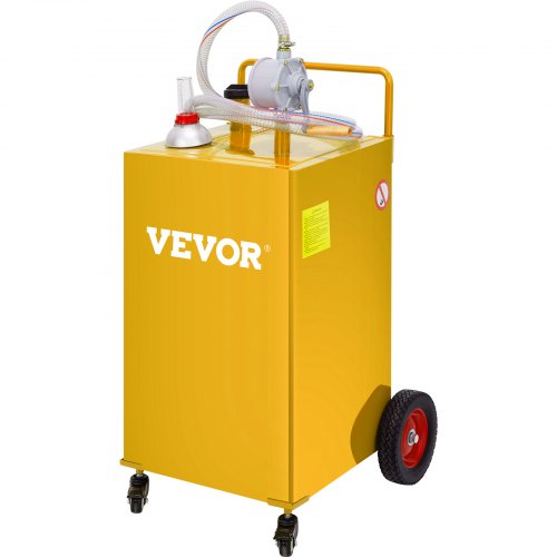 VEVOR 30 Gallon Fuel Caddy, Gas Storage Tank & 4 Wheels, with Manuel Transfer Pump, Gasoline Diesel Fuel Container for Cars, Lawn Mowers, ATVs, Boats, More, Yellow