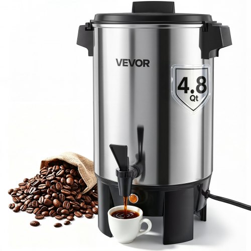 VEVOR Commercial Coffee Urn 30 Cup 152oz Hot Beverage Dispenser with Dripless Faucet 1090W QuickBrewing Coffee Maker Automatic Temperature Control