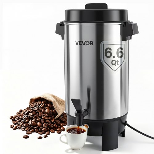 VEVOR Commercial Coffee Urn 40 Cup 203oz Hot Beverage Dispenser with Dripless Faucet 1090W QuickBrewing Coffee Maker Automatic Temperature Control