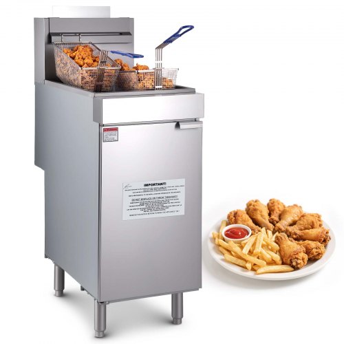 VEVOR Commercial Deep Fryer, 3-Burner Fryer for Restaurants, Stainless Steel Floor Standing Deep Fryers with Dual Baskets and Adjustable Temperature,-image-010920036893