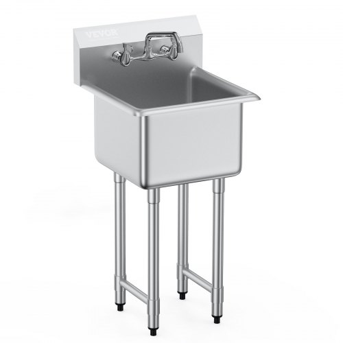 

VEVOR Stainless Steel Prep & Utility Sink, 1 Compartment Free Standing Small Sink Include Faucet & legs, 18"x41" Commercial Single Bowl Sinks for Garage, Restaurant, Kitchen, Laundry, NSF Certified