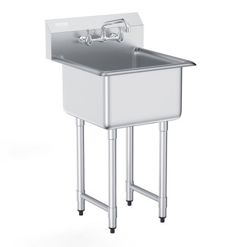 

VEVOR Stainless Steel Prep & Utility Sink, 1 Compartment Free Standing Small Sink Include Faucet & legs, 21"x41" Commercial Single Bowl Sinks for Garage, Restaurant, Kitchen, Laundry