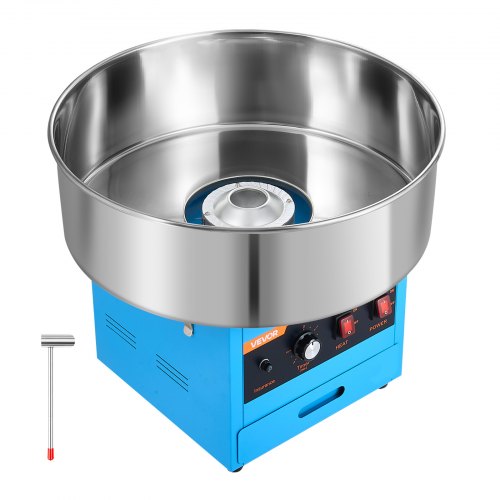 VEVOR Cotton Candy Machine Commercial 1000W Electric Candy Floss Maker Blue, Ideal for Home, Carnival, Birthday, Family Party, Easy Use with 20.5 in Stainless Steel Bowl, Storage Drawer, Sugar Scoop