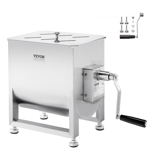 

VEVOR Manual Meat Mixer, 60L Fixed Tank Meat Processing Equipment(Mixing Max 120LBS for Meat), Stainless Steel Meat Mixer, Sausage Mixer Machine with Lid Handle Gear Reducer, Ground Beef Hand Mixer
