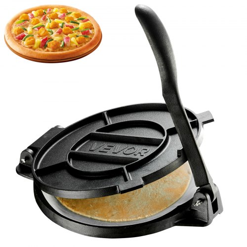VEVOR Tortilla Press 12 In Cast Iron Roti Maker and Tortilladora Heavy Duty, Ideal for Homemade Flatbreads Kitchen, Restaurant, Bakery, Quesadilla Pataconera Press, with Handle, 50 Pcs Parchment Paper