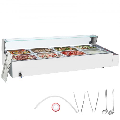 

VEVOR 8-Pan Commercial Food Warmer, 8 x 8QT Electric Steam Table with Glass Cover, 1700W Countertop Stainless Steel Buffet Bain Marie 86-185°F Temp Control for Catering, Restaurants, Silver