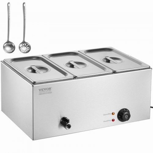 

VEVOR 3-Pan Commercial Food Warmer, 16.5L Electric Steam Table, 1200W Professional Countertop Stainless Steel Buffet Bain Marie with 30 - 85℃ Temp Control for Catering and Restaurants, Silver