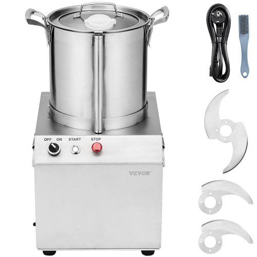 VEVOR Küchenmaschine Gemüsezerkleinerer, 10 L Küchenmaschine aus lebensmittelechtem Edelstahl mit 2 zusätzlichen S-Kurvenklingen, multifunktional zum Zerkleinern von Gemüse Obst Getreide Nüssen