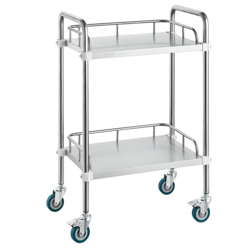

VEVOR Lab Rolling Cart, 2-Shelf Stainless Steel Rolling Cart, Lab Serving Cart with Swivel Casters, Dental Utility Cart for Clinic, Lab, Hospital, Salon, 15.16"x21.57"x34.06