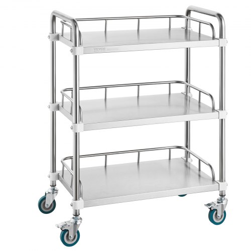 

VEVOR Lab Rolling Cart, 3-Shelf Stainless Steel Rolling Cart, Lab Serving Cart with Swivel Casters, Dental Utility Cart for Clinic, Lab, Hospital, Salon, 26.38"x15.55"x34.13