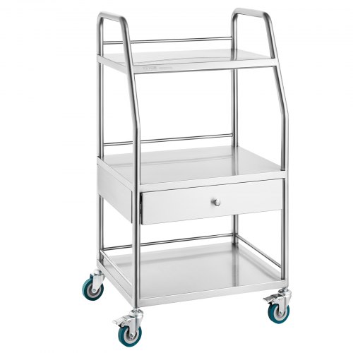 

VEVOR Lab Serving Cart, 3 Layers Stainless Steel Utility Rolling Cart, Medical Cart with A Drawer, Dental Utility Cart with Lockable Wheels, for Laboratory, Hospital, Dental Use