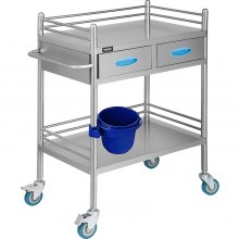 VEVOR Lab Serving Cart Utility Cart with Two-Story Rolling Cart with Two Drawers for lab Equipment Use Grade I Stainless Steel Utility Services (2 Shelves/ 2 Drawer)