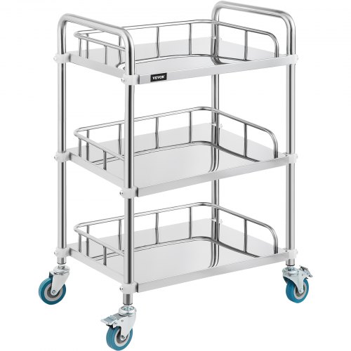 

VEVOR Lab Rolling Cart 3 Shelves Shelf Stainless Steel Rolling Cart Catering Dental Utility Cart Commercial Wheel Dolly Restaurant Dinging Utility Services (23.4" x 15.6" x 33.2")