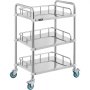 Medical Trolley Mobile Rolling Serving Cart W/ 3 Tiers Stainless Brake Wheels