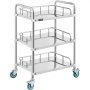 3 Tier Rolling Trolley Serving Cart Stainless Steel Storage Shelf Cart w/ Fence