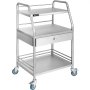 Medical Trolley Mobile Rolling Serving Cart W/ 3 Tiers 1 Drawer Stainless Wheels