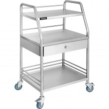 VEVOR Stainless Steel Medical Cart 1 Drawer Lab Cart Trolley 3 Layers w/ Wheels
