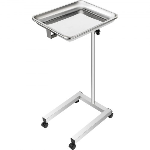 VEVOR Lab Cart Stainless Steel Mayo Tray Stand 18x14 Inch Trolley Mayo Stand Adjustable Height 32-51 Inch Instrument Tray w/ Removable Tray & 4 Omnidirectional Wheels for Home Equipment Personal Care
