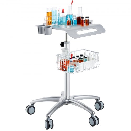 

VEVOR Medical Cart, Salon Cart with Wheels, Mobile Trolley Cart 26.77"-42.91" Height Adjustable, Metal Salon Stations for Hair Stylist, Rolling Desktop Lab Cart for Clinic, Beauty and Salon