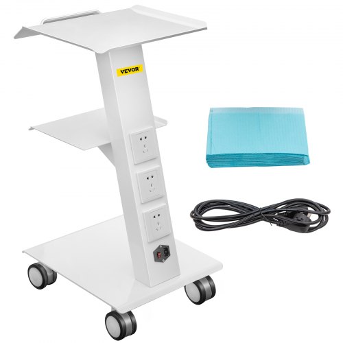 VEVOR Lab Trolley, Built-in Socket Rolling Lab Cart, 3 Layers Tray Rolling Clinic Cart, 360° Silent Rolling Wheels W/ Foot Brake, 88 Lbs Weight Capaci
